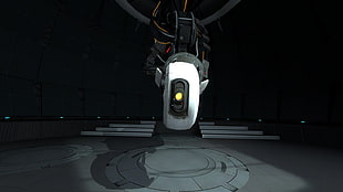 white and black corded headphones, GLaDOS, Portal 2, Portal (game), screen shot