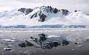 snowy mountain, landscape, snow, mountains, reflection