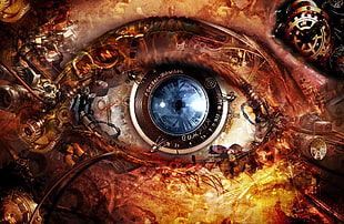 mechanical human eye digital wallpaper, machine, eyes, mechanics, digital art HD wallpaper