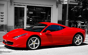 red Ferrari Enzo, car, Ferrari, red cars, selective coloring HD wallpaper
