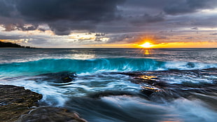 body of water, landscape, sunset, clouds, coastline