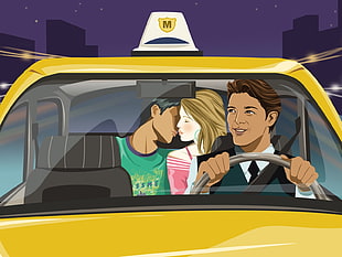 illustration of tax driver, woman, and man