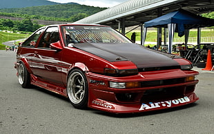 red and black 5-door hatchback, JDM, Stance, Toyota, AE86 HD wallpaper