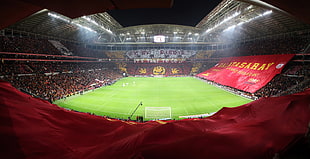 green football field, Galatasaray S.K., Turk Telekom Arena, soccer pitches, soccer HD wallpaper