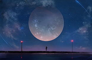 man standing under full moon digital wallpaper HD wallpaper