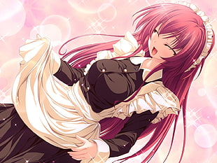 red haired female anime character in maid dress illustration HD wallpaper