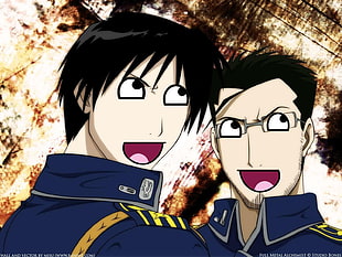 two male illustration, Full Metal Alchemist, Roy Mustang, Maes Hughes