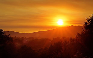 mountain range, landscape, sunset