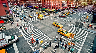 yellow taxi cab, city, architecture, cityscape, New York City