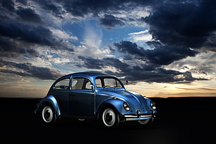time lapse photography of blue Volkswagen Beetle under the sky HD wallpaper