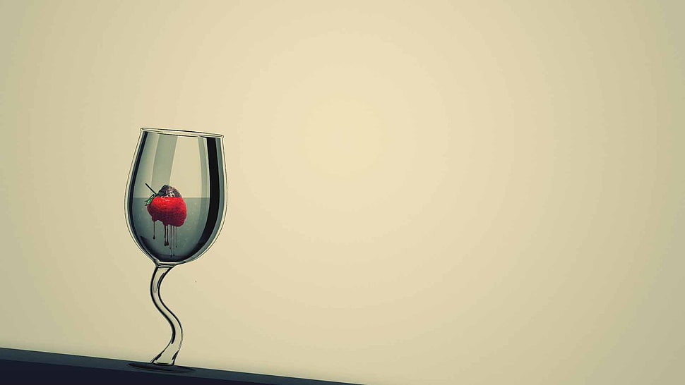 strawberry painted on wine glass illustration HD wallpaper
