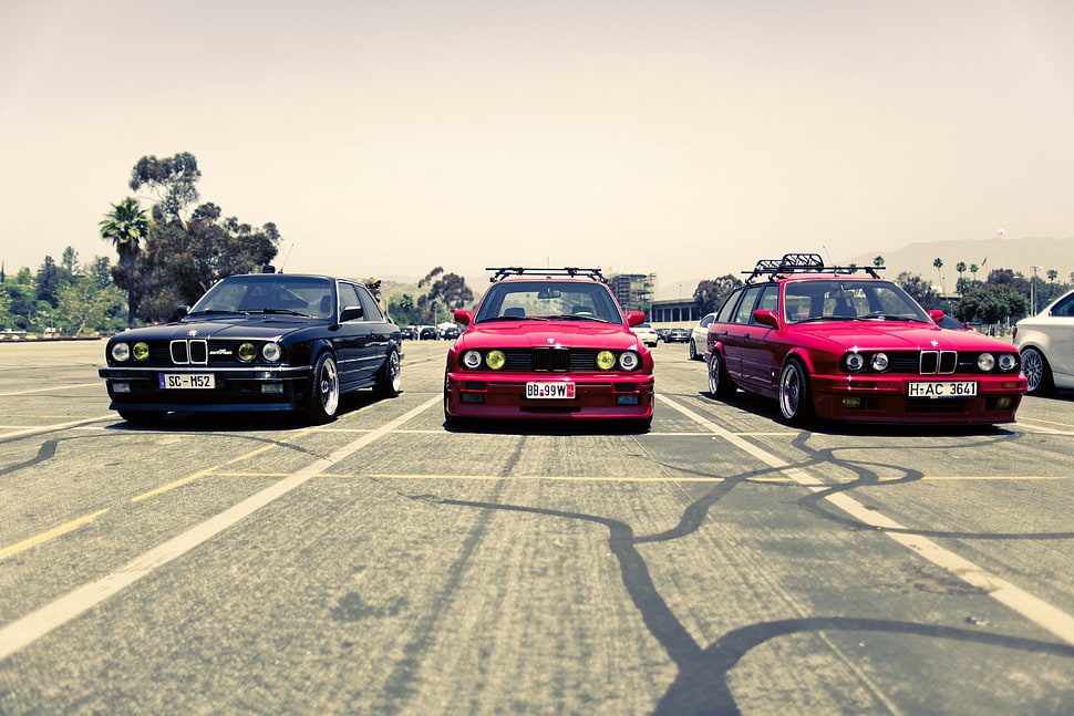 red and black cars, BMW E30, BMW, vehicle, car HD wallpaper