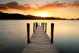 dock on body of water during the horizon, derwentwater HD wallpaper