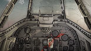 gray aircraft interior digital wallpaper, airplane, Paths of Hate, digital art, music