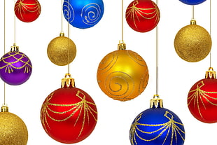 assorted color Christmas baubles