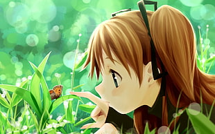 Female anime and butterfly illustration HD wallpaper