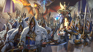 army with soldiers and dragon digital wallpaper, Total War: Warhammer II, Warhammer, High Elf HD wallpaper