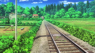 white and brown wooden fence, Non Non Biyori, anime, landscape, nature HD wallpaper