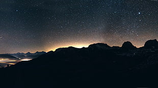 silhouette of mountain, night, sky, mountains HD wallpaper