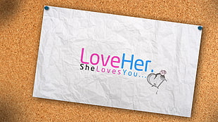 white Love Her She Loves you print textile HD wallpaper