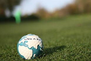 white and blue golf ball