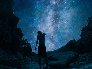 silhouette of man, galaxy, isolation, alone HD wallpaper