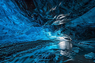 river water, ice, cave HD wallpaper