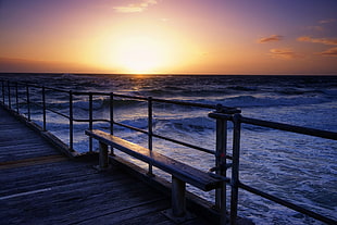 black metal bunk bed frame, dark, blue, sea, pier HD wallpaper