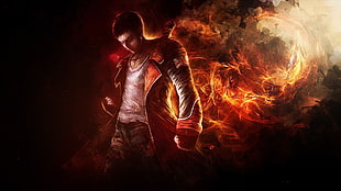 Infamous male character with flames HD wallpaper