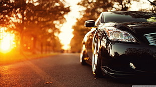 black sedan, car, sunset, Lexus