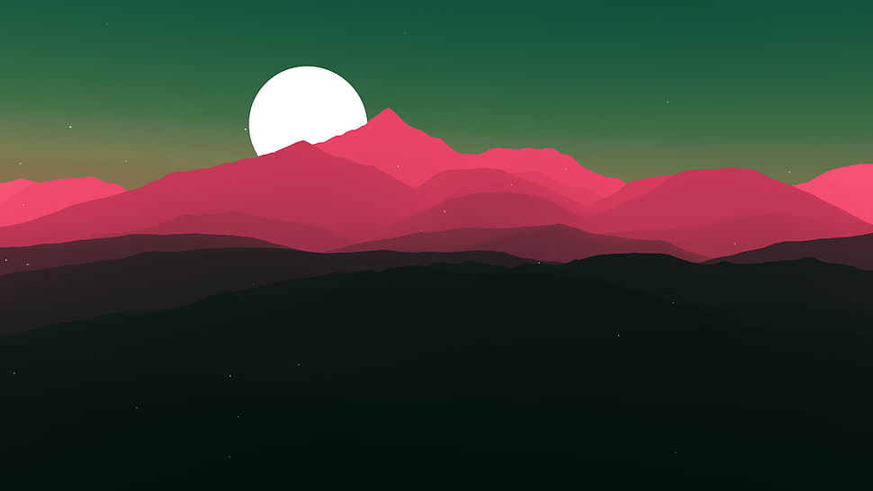 painting of pink and green mountain HD wallpaper