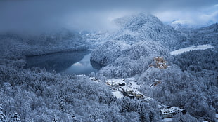 snow covered mountain, nature, landscape, lake, mountains