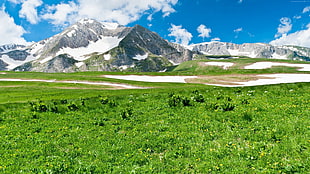 snow covered mountain above clear sky