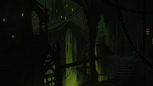 green lighted bridge with chains artwork wallpaper, Castlevania: Lords of Shadow, video games, concept art HD wallpaper