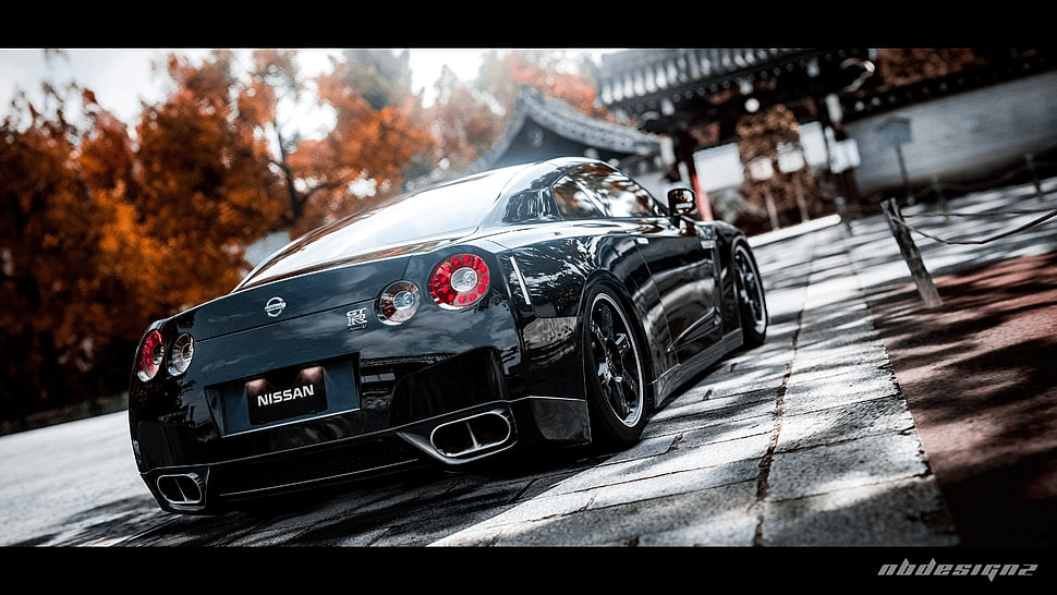 black Nissan sports car HD wallpaper