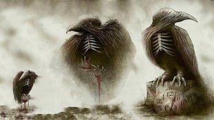 three skeleton crow illustrations, Deliver Us, In Flames, Sounds of a Playground Fading