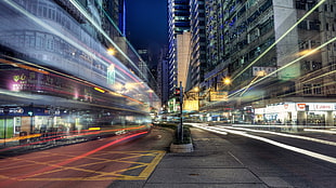 photography of timelaps road between buildings, long exposure, city, street, urban HD wallpaper