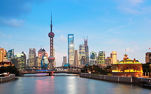 Oriental Pearl Tower, city, Shanghai, cityscape, river