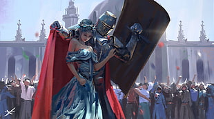 knight armor and woman digital wallpaper HD wallpaper