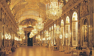 clear crystal chandelier, architecture, France, chateau, Palace of Versailles HD wallpaper