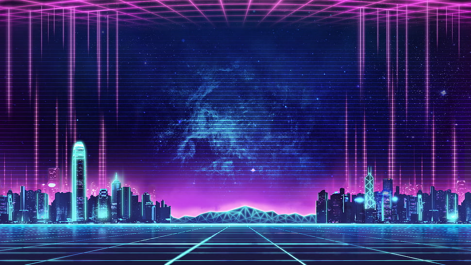 cityscape illustration, synthwave, city, EVGA HD wallpaper