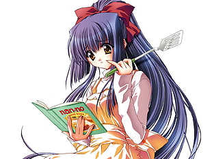 girl holding spatula animated character illustration HD wallpaper