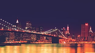 Brooklyn Bridge during night time HD wallpaper