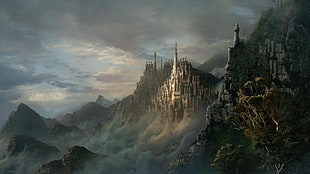 castle 3D art, digital art, castle, mountains HD wallpaper