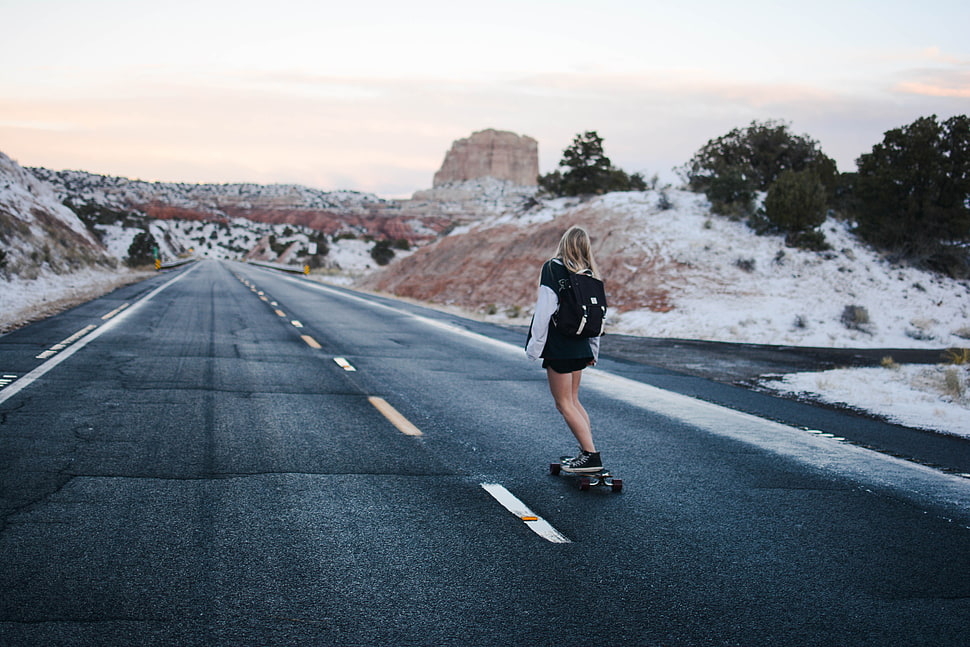 black and gray metal tool, photography, road, landscape, skateboard HD wallpaper