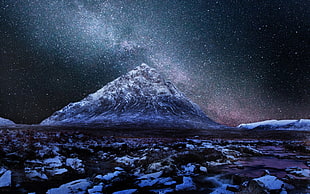 snow covered mountain, nebula, mountains, sky HD wallpaper