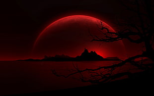 black mountain in silhouette illustration, fantasy art HD wallpaper
