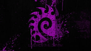purple and black live For The Swarm logo, Starcraft II, Zerg, purple, splatter HD wallpaper