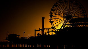 black ferris wheel, landscape, California, USA, sunset HD wallpaper