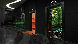 black and white wooden house, fictional, forest, desert, digital art HD wallpaper